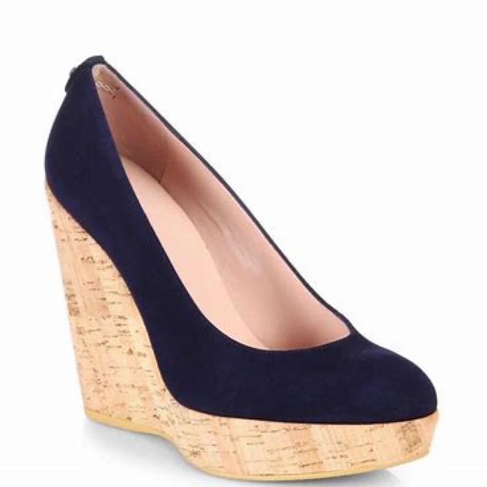 STUART WEITZMAN CORK  BLUE SUEDE PUMPS SIZE 9.5